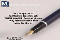 26 - 27 Eylül 2020 Tarihlerinde Düzenlenecek Olan Smmm Yeterlilik Sınavına Girecek Aday Meslek Mensuplarına Başarılar Dileriz. Çorlu Smmm Odası Yönetim Kurulu
