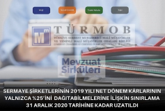 Sermaye Şirketlerinin 2019 Yılı Net Dönem Karlarının Yalnızca %25'ini Dağıtabilmelerine İlişkin Sınırlama 31 Aralık 2020 Tarihine Kadar Uzatıldı