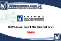 2020/3.dönem Yeminli Mali Müşavirlik Sınavlarına İlişkin Duyuru