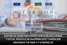 Eğitim Ve Öğretim Hizmetleri İçin Kdv Oranı 1 Eylül 2020 İle 30 Haziran 2021 Tarihleri Arasında %8'den %1'e İndirildi