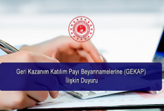 Geri Kazanım Katılım Payı Beyannamelerine (Gekap) İlişkin Duyuru