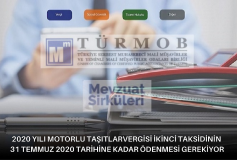 2020 Yılı Motorlu Taşıtlar Vergisi İkinci Taksitinin 31 Temmuz 2020 Tarihine Kadar Ödenmesi Gerekiyor