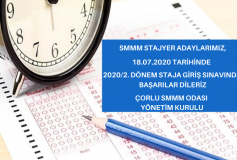 Smmm Stajyer Adaylarimiz 18.07.2020 Tarihinde 2020/2. Dönem Staja Giriş Sinavinda Başarilar Dileriz. Çorlu Smmm Odasi Yönetim Kurulu