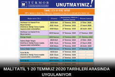 Mali Tatil 1-20 Temmuz 2020 Tarihleri Arasında Uygulanıyor
