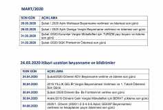 Uzatmalar Sonrası 2020/mart Ayı Ve Sonraki Aylar İçin Mali Takvim