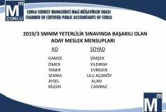 2019/3 Yeterlilik Sınavında Başarılı Olan Adaylar