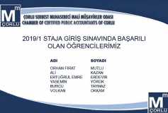2019/1 Staja Giriş Sınavında Başarılı Olan Öğrencilerimizi Tebrik Ederiz. Yönetim Kurulu
