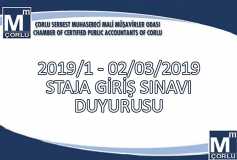 2019/1. Dönem Staja Giriş Sınavına İlişkin Duyuru