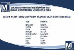 2018/3 Staja Giriş Sınavında Başarılı Olan Öğrencilerimiz
