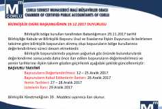 Bilirkişilik Daire Başkanlığının 19.12.2017 Tarihli Duyurusu