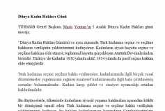 Türkmob Dünya Kadın Hakları Günü Basın Bülteni