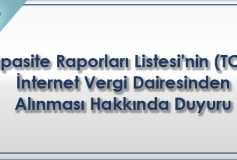 Kapasite Raporları Listesi'nin (Tobb) İnternet Vergi Dairesinden Alınması Hakkında Duyuru