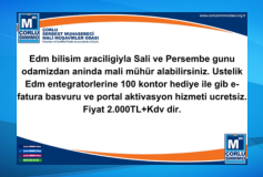 Edm Bilişim Aracılığıyla 25.06.2024 Salı ve 27.06.2024 Perşembe Odamızdan Mali Mühür alabilirsiniz