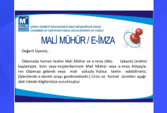 Odamızda hemen teslim Mali Mühür ve E-imza üretimi başlamıştır.