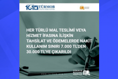 Her Türlü Mal Teslimi veya Hizmet İfasına İlişkin Tahsilat ve Ödemelerde Nakit Kullanım Sınırı 7.000 TL’den 30.000 TL’ye Çıkarıldı