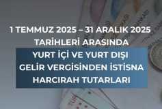 1 Temmuz 2025 – 31 Aralık 2025 Tarihleri Arasında Yurtiçi ve Yurtdışı Gelir Vergisinden İstisna Harcırah Tutarları