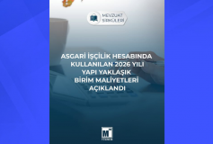 Asgari İşçilik Hesabında Kullanılan 2026 Yılı Yapı Yaklaşık Birim Maliyetleri Açıklandı