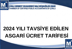 2024 Yılı Tavsiye Edilen Asgari Ücret Tarifesi 