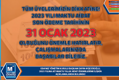Oda'miz Yönetim Kurulu Başkani Sayin Ayşe Eroğlu, 2023 Yilina Ait Maktu Yillik Aidat Ödemelerine İlişkin Açiklamalarda Bulundu