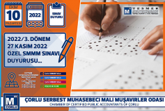 2022/3 Dönemi, 27.11.2022 Özel Smmm Sinavi Duyurusu