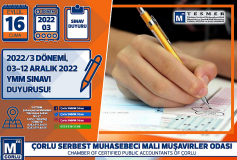 2022/3 Dönemi, 3-12 Aralık 2022 Ymm Sınavı Duyurusu