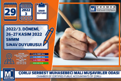 2022/3 Dönemi, 26-27 Kasım 2022 Smmm Sınav Duyurusu
