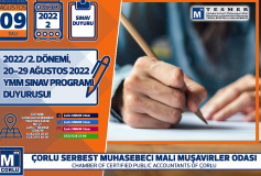 2022/2. Dönemi, 20-29 Ağustos 2022 Ymm Sinav Programi