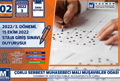 2022/3. Dönemi, 15 Ekim 2022 Staja Giriş Sınavı Duyurusu