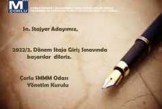 2022/2. Dönem Staja Giriş Sinavinda Başarilar Dileriz. Çorlu Smmm Odasi Yönetim Kurulu