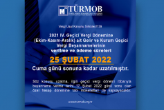 Vergi Usul Kanunu Sirküleri/139 2021 İv. Geçici Vergi Dönemine (Ekim-Kasım-Aralık) Ait Gelir Ve Kurum Geçici Vergi Beyannamelerinin Verilme Ve Ödeme Süreleri Uzatılmıştır