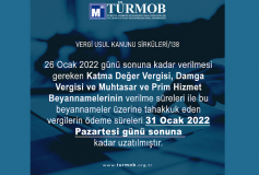 Vuk-138 Aralık/2021 Dönemine Ait Beyanname Ve Ödeme Tarihleri Uzatıldı
