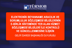 Elektronik Beyanname Aracılık Ve Sorumluluk Sözleşmesi Bilgilerinin E-Birlik Sisteminde Yer Alan Hizmet Sözleşmesi Bilgileri İle Kontrolü Ve Güncellenmesine İlişkin Gib Duyurusu