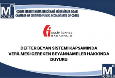 Defter Beyan Sistemi Kapsaminda Verilmesi Gereken Beyannameler Hakkinda Duyuru