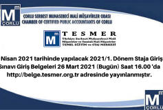 3 Nisan 2021 Tarihinde Yapılacak 2021/1. Dönem Staja Giriş Sınavı Giriş Belgeleri 26 Mart 2021 (Bugün) Saat 16.00 'da Http://belge.tesmer.org.tr Adresinde Yayınlanmıştır.