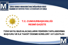 7256 Sayılı Bazı Alacakların Yeniden Yapılandırma Başvuru Ve İlk Taksit Ödeme Süreleri 1 Ay Uzatıldı