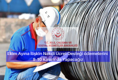 Ekim Ayına İlişkin Nakdi Ücret Desteği Ödemelerini 9-10 Kasım'da Yapacağız